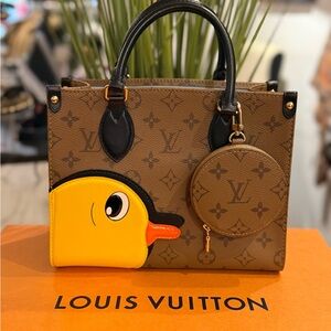 Louis Vuitton Brown Satchel with Yellow Duck Accent